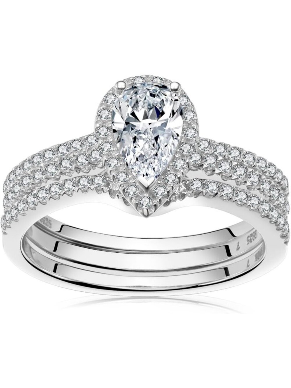 Stunning 1CT Pear Moissanite Engagement Ring & Wedding Band Set in Sterling